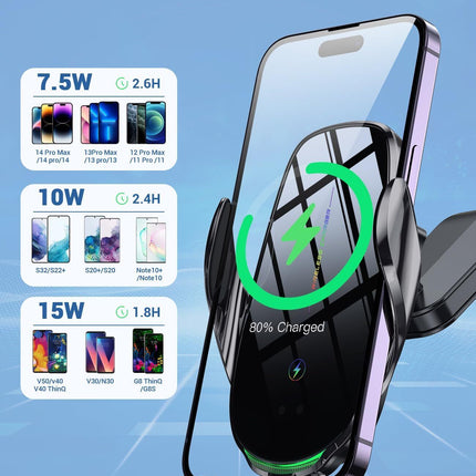 Wireless Car Charger, 15W Fast Wireless Charger for Car Auto-Clamping, Fit Fo...