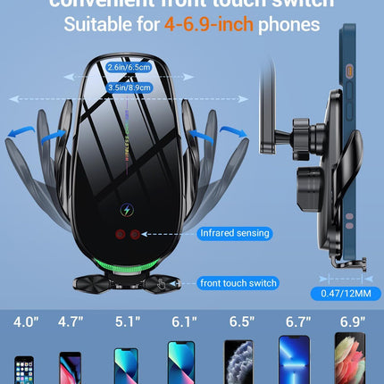 Wireless Car Charger, 15W Fast Wireless Charger for Car Auto-Clamping, Fit Fo...
